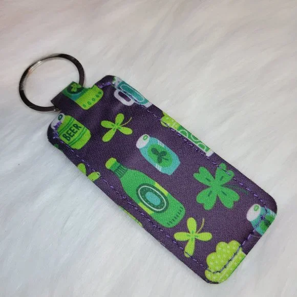 St. Patrick's Day Black Green Beer Clovers Chapstick Lipstick Keychain Holder - Picture 2 of 2